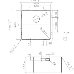 Evier inox sous-plan SUZON 1 bac 440x440