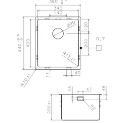 Evier inox sous-plan SUZON 1 bac 380x440