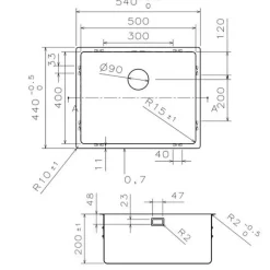 Evier inox sous-plan SUZON 1 bac 540x440