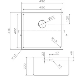 Evier inox sous-plan SUZON 1 bac 490x440