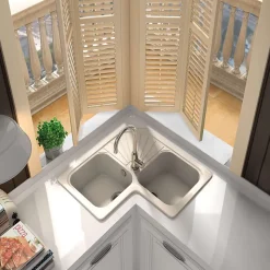 Evier pour meuble d'angle à encastrer Poalgi Agata Pergamon - 2 bacs avec égouttoir