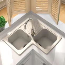 Evier pour meuble d'angle à encastrer Poalgi Agata Pergamon - 2 bacs avec égouttoir