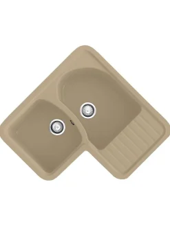 Evier pour meuble d'angle à encastrer Poalgi Jade Albero - 2 bacs avec égouttoir