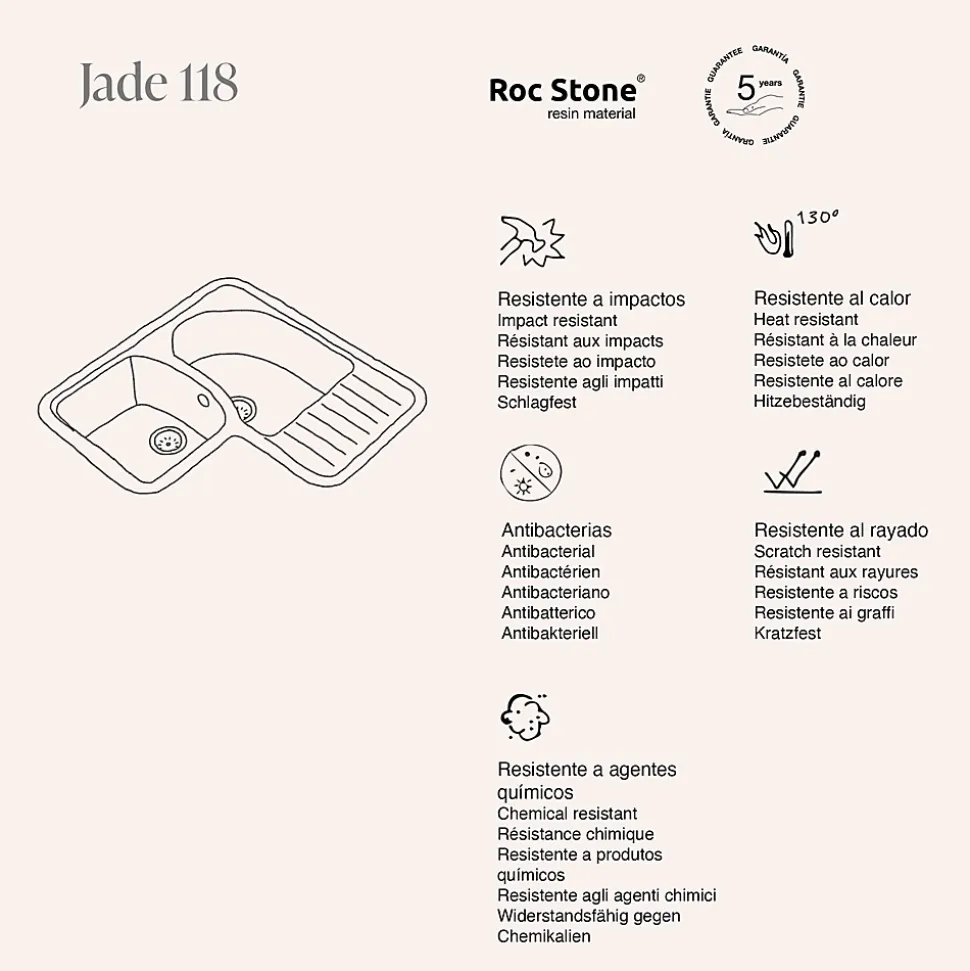 Evier pour meuble d'angle à encastrer Poalgi Jade Albero - 2 bacs avec égouttoir