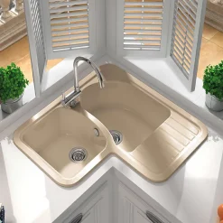 Evier pour meuble d'angle à encastrer Poalgi Jade Albero - 2 bacs avec égouttoir