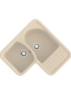 Evier pour meuble d'angle à encastrer Poalgi Jade Pergamon - 2 bacs avec égouttoir