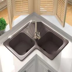 Evier pour meuble d'angle à encastrer Poalgi Agata Tundra - 2 bacs avec égouttoir