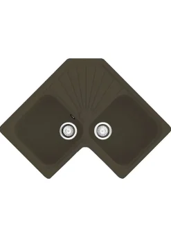 Evier pour meuble d'angle à encastrer Poalgi Agata Tundra - 2 bacs avec égouttoir