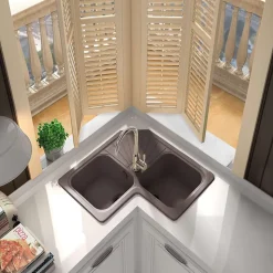 Evier pour meuble d'angle à encastrer Poalgi Agata Tundra - 2 bacs avec égouttoir