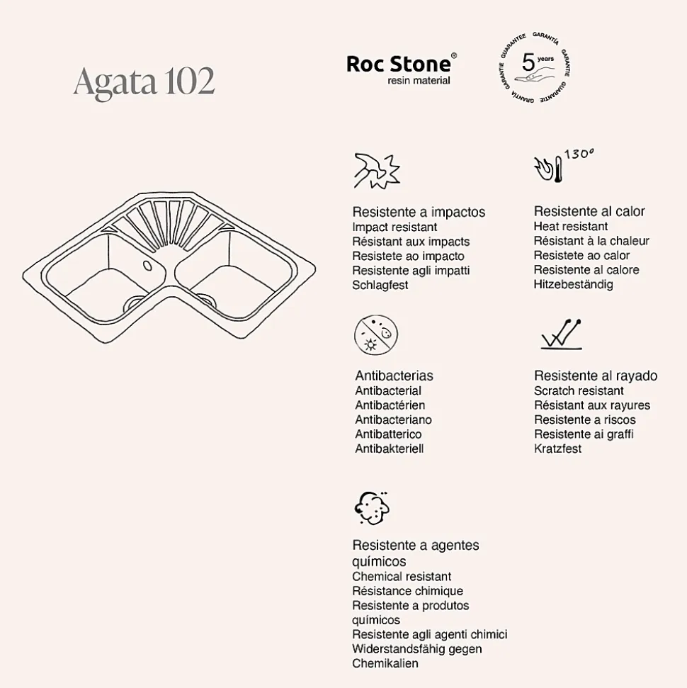 Evier pour meuble d'angle à encastrer Poalgi Agata Tundra - 2 bacs avec égouttoir
