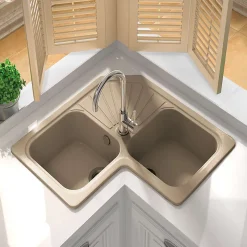 Evier pour meuble d'angle à encastrer Poalgi Agata Albero - 2 bacs avec égouttoir