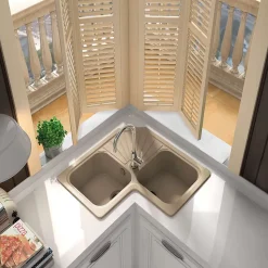 Evier pour meuble d'angle à encastrer Poalgi Agata Albero - 2 bacs avec égouttoir