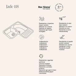 Evier pour meuble d'angle à encastrer Poalgi Jade Gris Concret - 2 bacs avec égouttoir