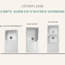 Evier réversible 1 cuve 1 égouttoir en résine blanc Essebagno Lisse