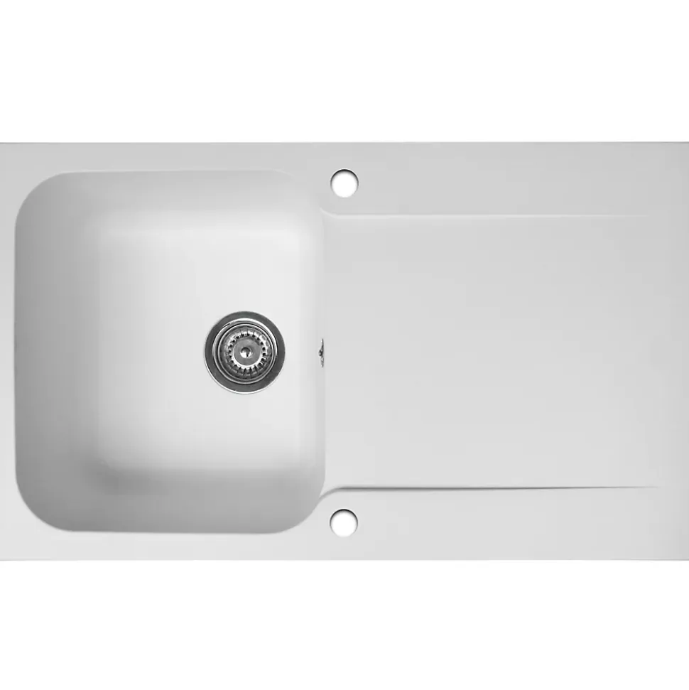 Evier réversible 1 cuve 1 égouttoir en résine blanc Essebagno Lisse