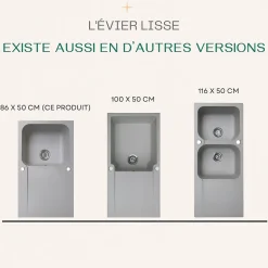 Evier réversible 1 cuve 1 égouttoir en résine gris Essebagno Lisse