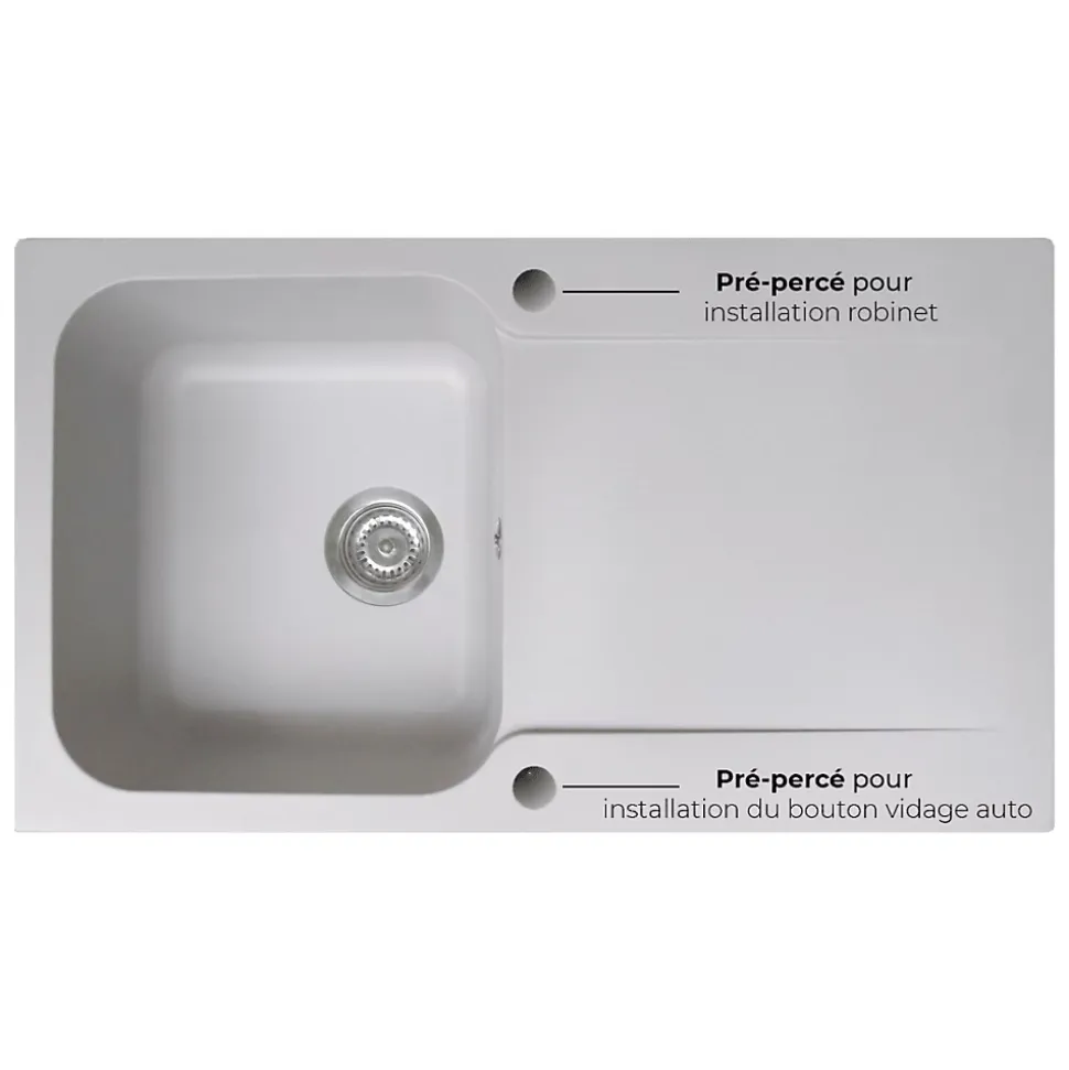 Evier réversible 1 cuve 1 égouttoir en résine gris Essebagno Lisse