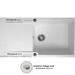 Evier réversible 1 grande cuve 1 égouttoir en résine gris Essebagno Lisse