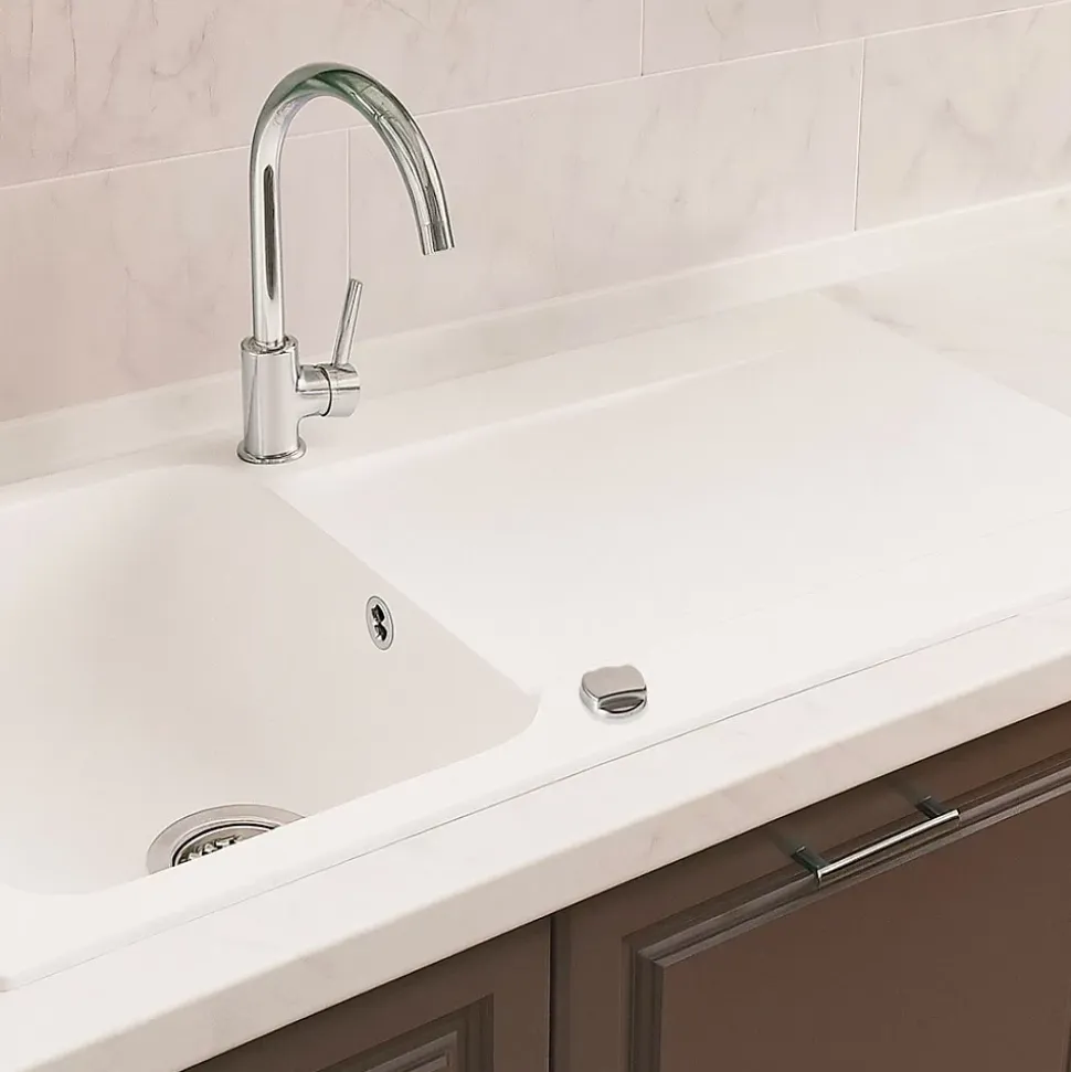 Evier réversible 1 grande cuve 1 égouttoir en résine gris Essebagno Lisse