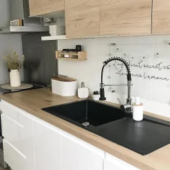 Evier réversible 1 grande cuve 1 égouttoir en résine gris Essebagno Lisse