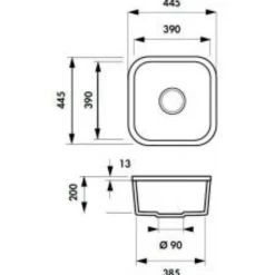 Evier sous-plan céramique blanc Villeroy & Boch CISTERNA 1 bac 445x445