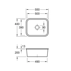 Evier sous-plan céramique blanc Villeroy & Boch CISTERNA 1 bac 550x440