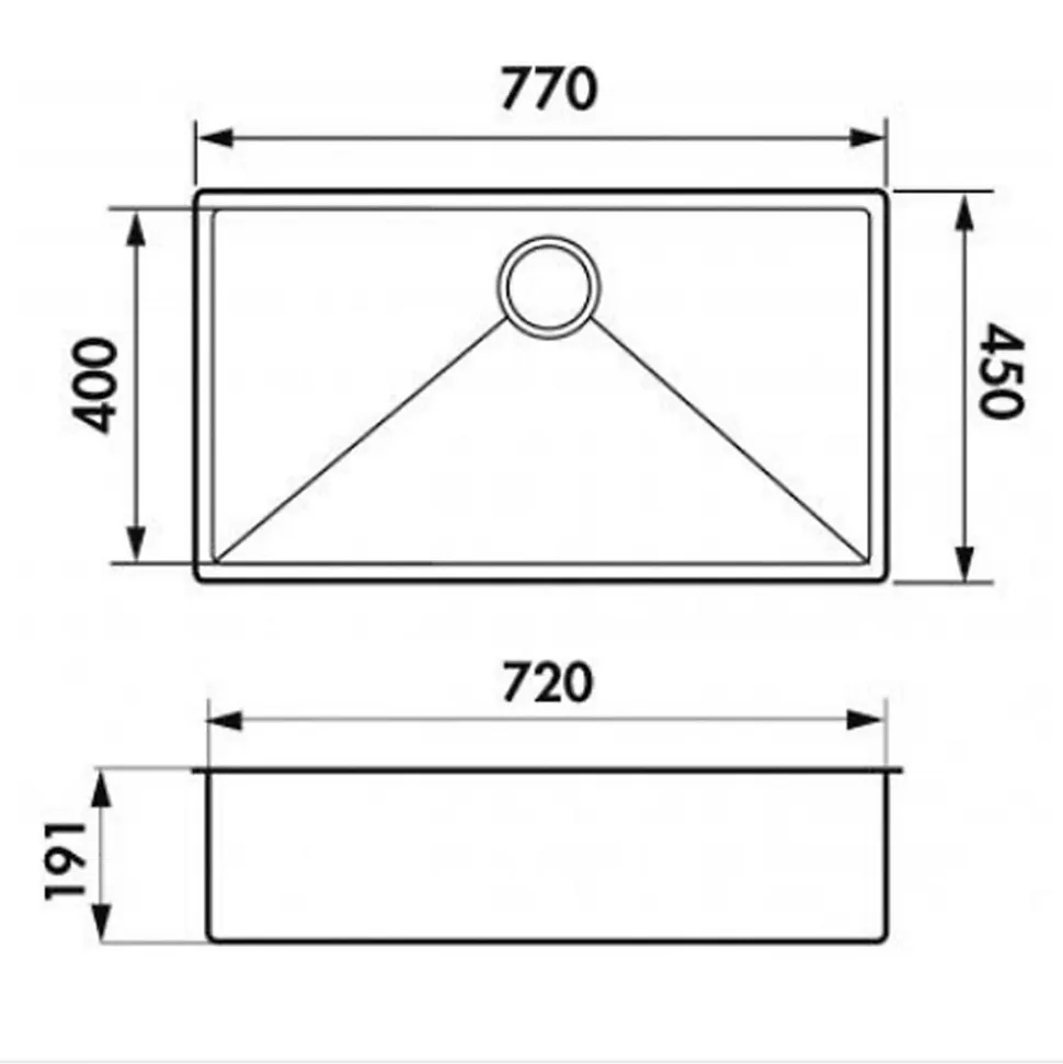 Evier sous-plan inox nid d'abeille VIBRATO Luisina 1 bac 770x450 mm