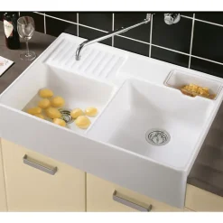 Evier timbre d'office VILLEROY ET BOCH Tradition 2 bacs 89,5 x 63 céramique vidage manuel blanc + Panier vaiselle