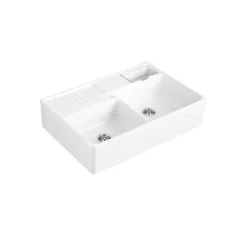 Evier timbre d'office VILLEROY ET BOCH Tradition 2 bacs 89,5 x 63 céramique vidage manuel blanc