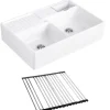 Evier timbre d'office VILLEROY ET BOCH Tradition 2 bacs 89,5 x 63 céramique vidage manuel blanc + Egouttoir déroulable