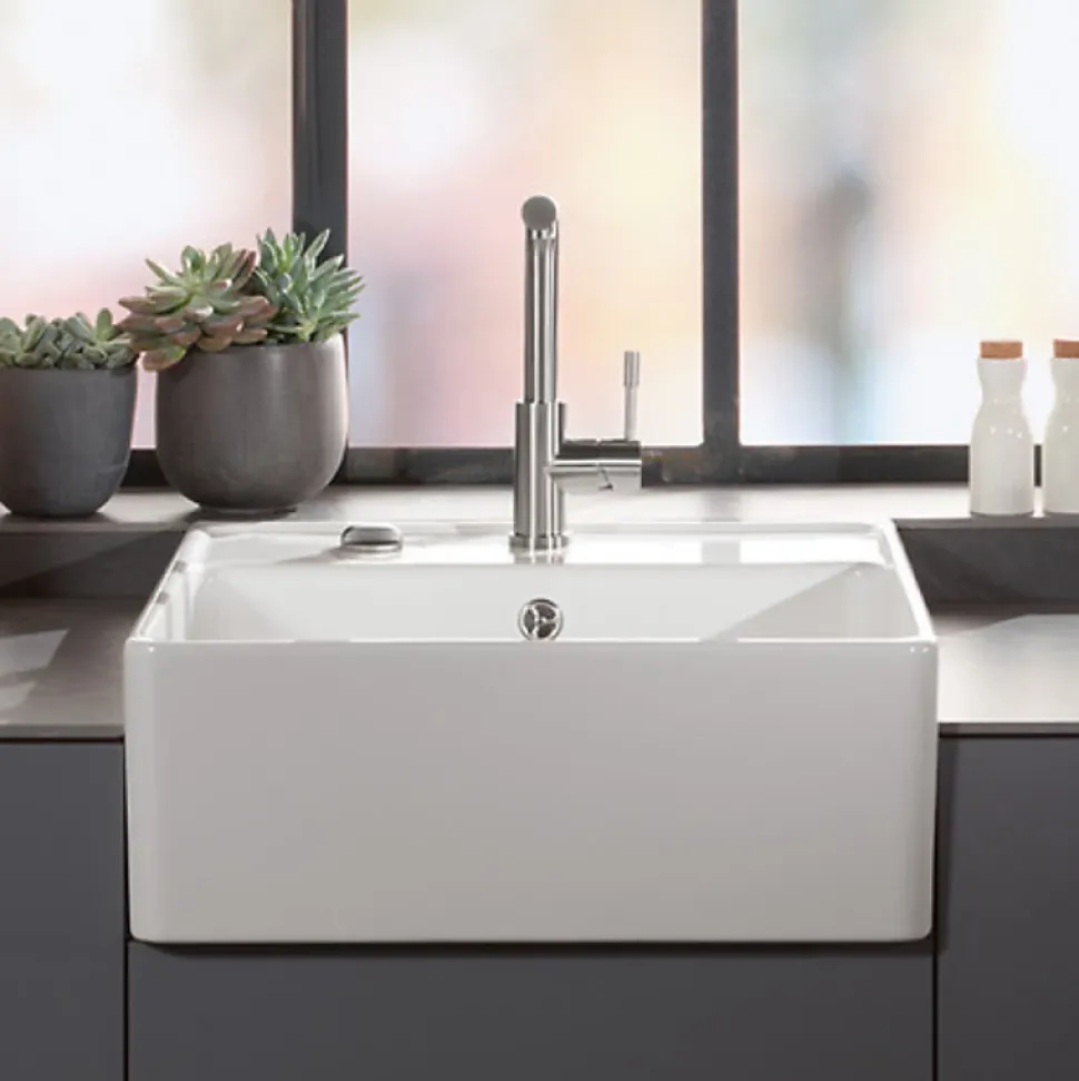 Evier timbre office VILLEROY ET BOCH Tradition 1 bac Blanc CeramicPlus avec vidage automatique