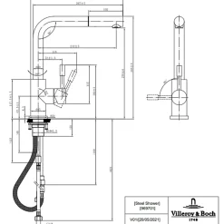 Evier VILLEROY ET BOCH Subway Pure 60 1 bac et demi égouttoir à droite vidage auto + Robinet Steel Shower Anthracite