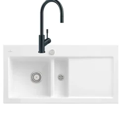 Evier VILLEROY ET BOCH Subway Pure 60 1 bac et demi égouttoir à droite vidage auto + Robinet Umbrella Flex Anthracite