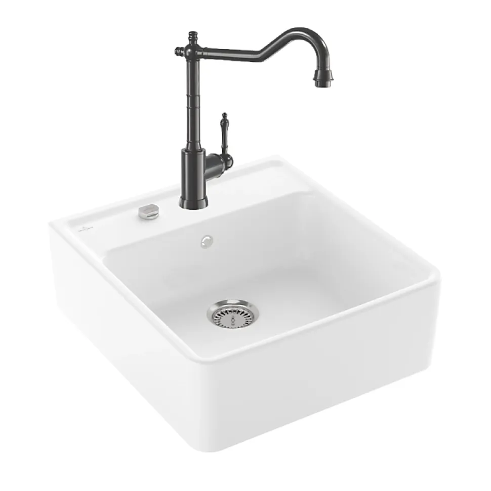 Evier VILLEROY ET BOCH Timbre d'office Tradition 1 bac vidage auto + Robinet de cuisine Avia 2.0 Anthracite