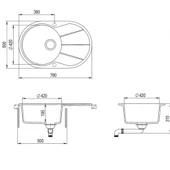 Evieren granit 1 bac - rond avec égouttoir en granit GRIS - CLARUS