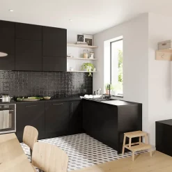 Façade de cuisine 1 tiroir et 2 casseroliers Stevia noir mat l. 80 cm x H. 72 cm GoodHome