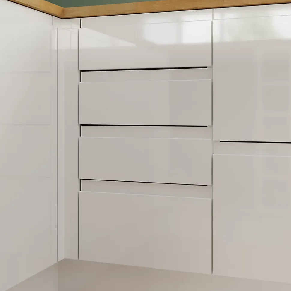 Façade de cuisine 3 tiroirs et 1 casserolier Garcinia blanc brillant l. 40 cm x H. 72 cm GoodHome