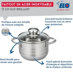 Faitout 12 cm en acier inoxydable sans PFAS Elo Brillant
