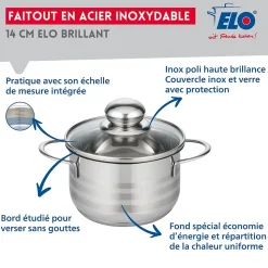 Faitout 14 cm haut en acier inoxydable sans PFAS Elo Brillant