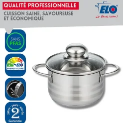 Faitout 14 cm haut en acier inoxydable sans PFAS Elo Brillant