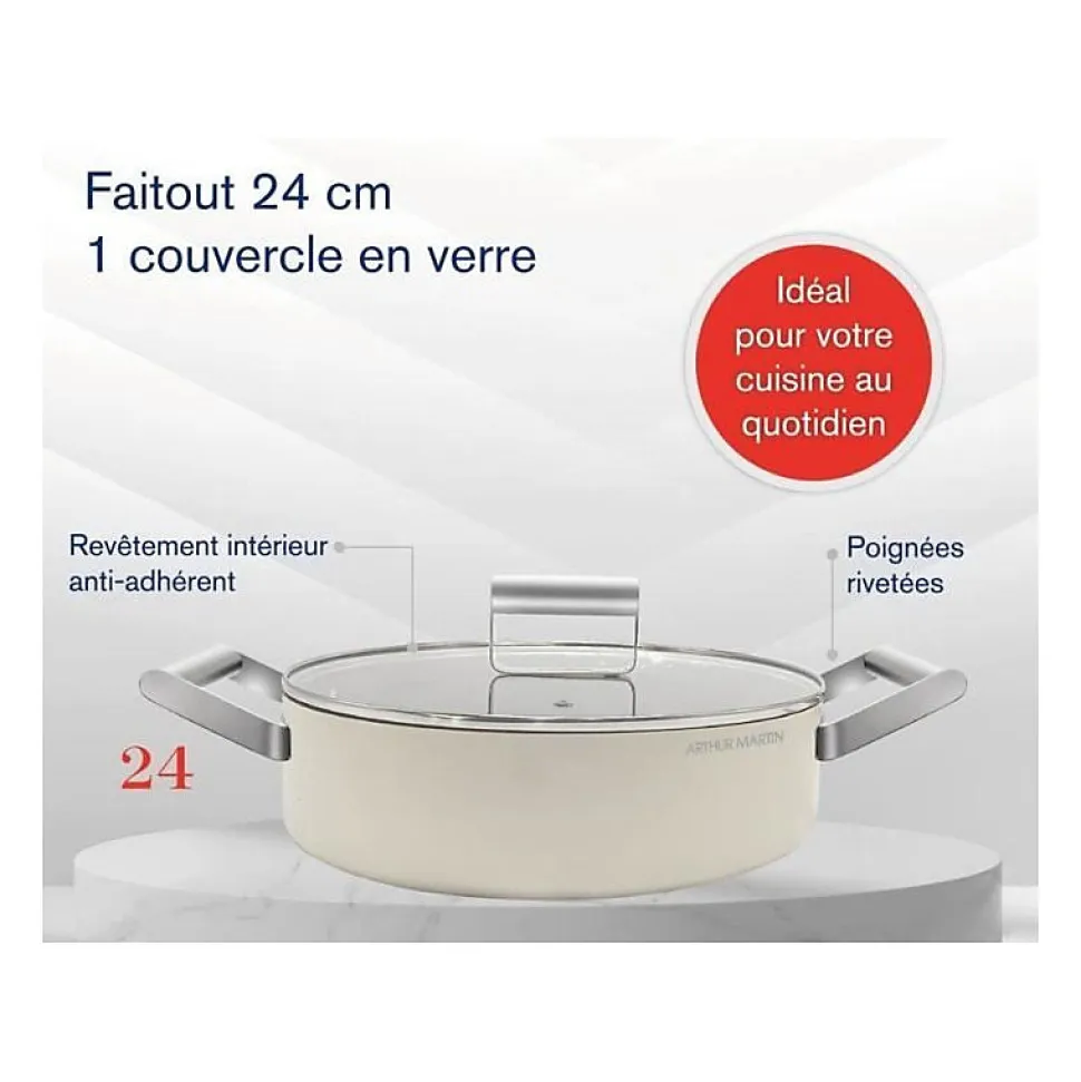 Faitout bas en aluminium forgé 24 cm Crème Arthur Martin AM6523