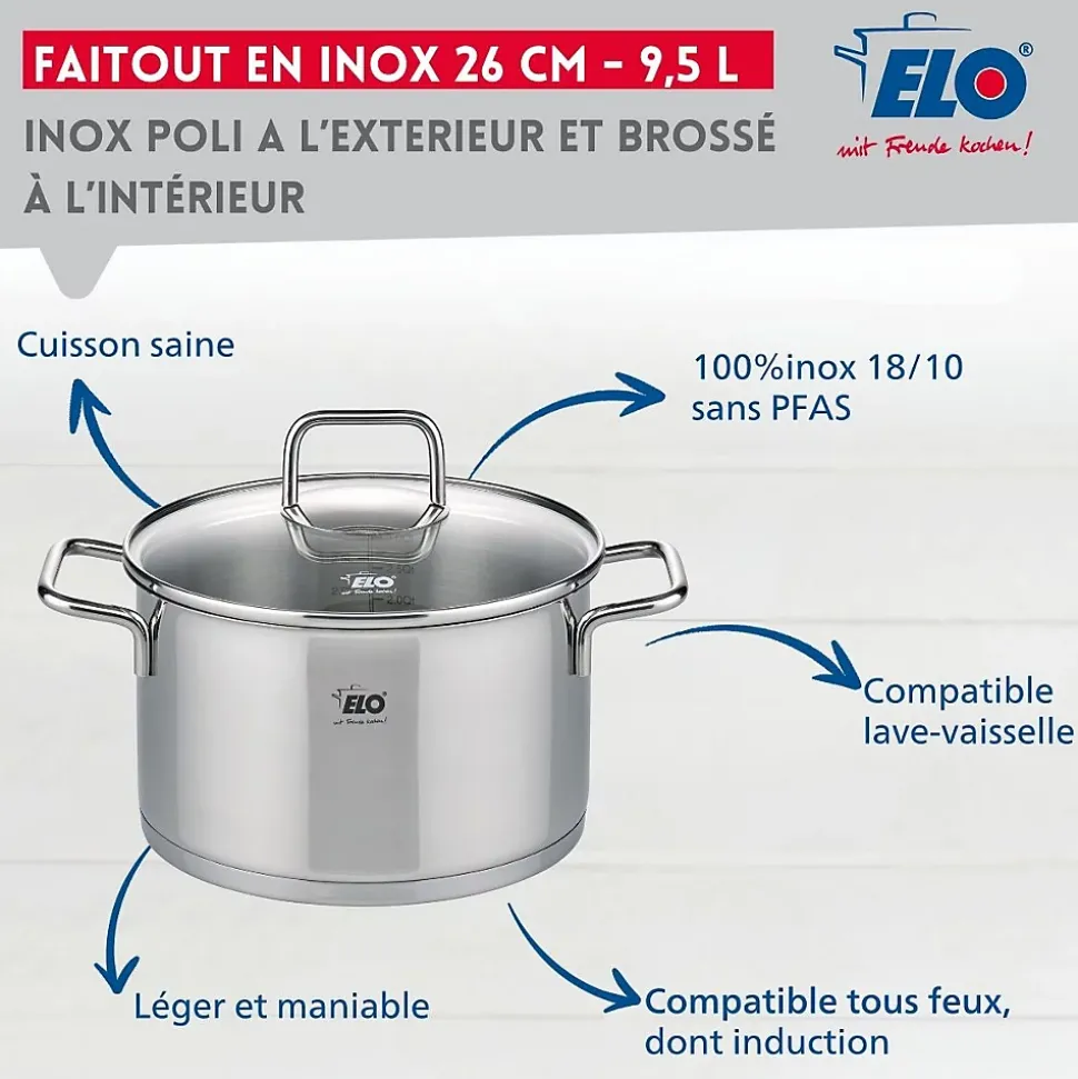 Faitout en inox 26 cm de 9,5 litres Elo Citrin