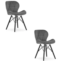Fauteuil en velours VALORA WAKO - Design gris moderne avec pieds noirs x2
