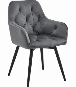Fauteuil pivotant VALORA LUKK360 en velours gris foncé pour salon, cuisine, salle à manger