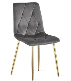 Fauteuil VALORA TYRA en velours - Gris foncé avec pieds dorés x 4