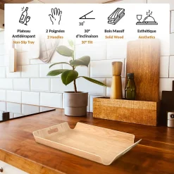 FISHTEC - Plateau antidérapant Élégance, frêne, 44x33x5 cm