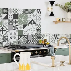 Fond de hotte en aluminium - effet carreaux de ciment vert - 70x90 cm