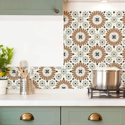 Fond de hotte en aluminium - effet carreaux de ciment marron et vert - 70x90 cm