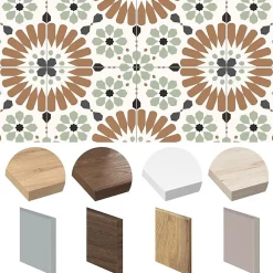 Fond de hotte en aluminium - effet carreaux de ciment marron et vert - 70x90 cm