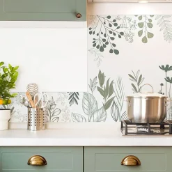 Fond de hotte en aluminium - floral vert sauge - 70x90 cm